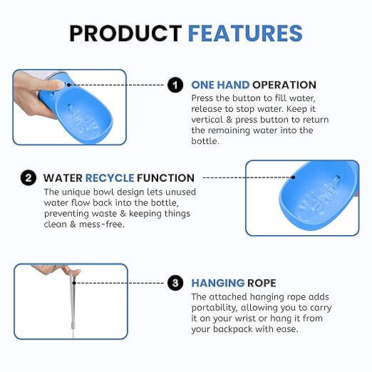 Pet Bowl Cap Water Bottle | Leak Proof | Lightweight | Water Dispenser for Pets | Ideal for Travel, Hiking, and Walking (350ml)